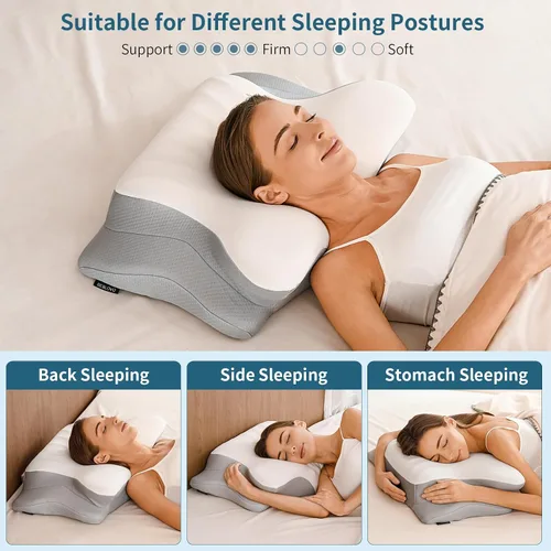 Vista 7 de Almohada cervical para el cuello para aliviar el dolor, almohadas ergonómicas de espuma viscoelástica para dormir, almohada refrescante para dormir
