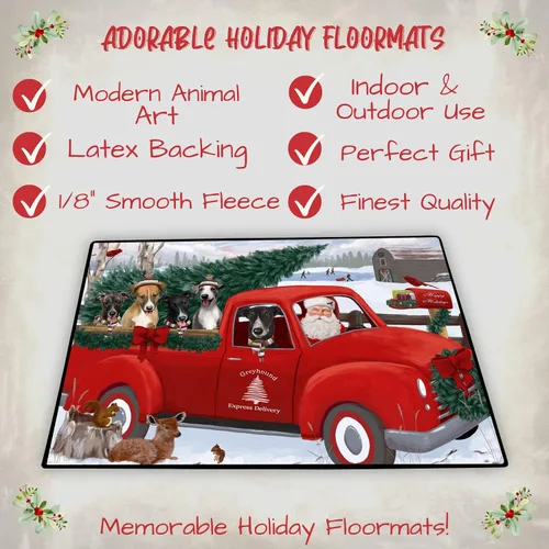 Vista 2 de Doggie of the Day Greyhound Dogs Floor Mat - Christmas Santa Express Delivery Red Truck - Best Dog Doormat - Protector Decor - Unique Portrait Art