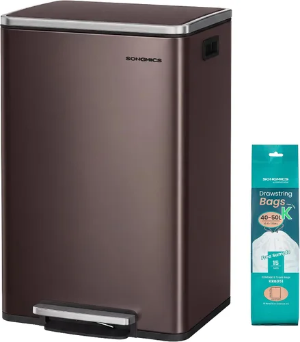 Vista 12 de SONGMICS Bote de basura automático con sensor de movimiento, 13 galones (50 L) con tapa de cierre suave, acero inoxidable, onda o táctil para abrir