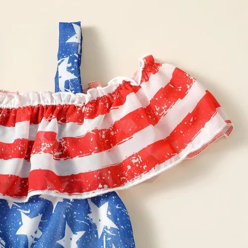 Vista 4 de Sanpersonlin Vestido de verano para niñas pequeñas, vestido de bandera americana, 4 de julio, estrellas y rayas, vestidos de princesa de gasa