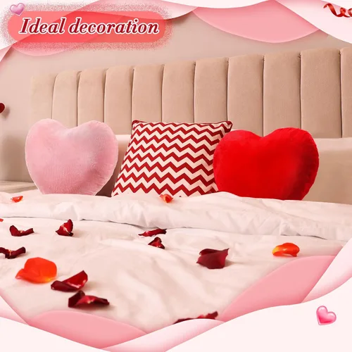 Vista 6 de Queekay 4 piezas de almohada de corazón de San Valentín lindo cojín de peluche en forma de corazón, almohada decorativa de peluche para amigos, Rosa