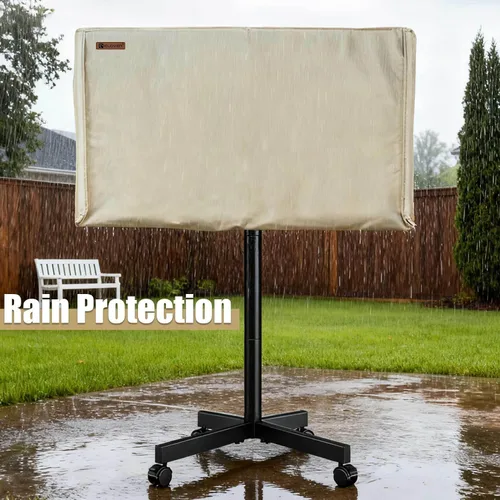 Vista 8 de IC ICLOVER Funda para soporte de TV móvil de 30 a 32 pulgadas, cubierta impermeable para TV al aire libre para soporte rodante, protector de Beige