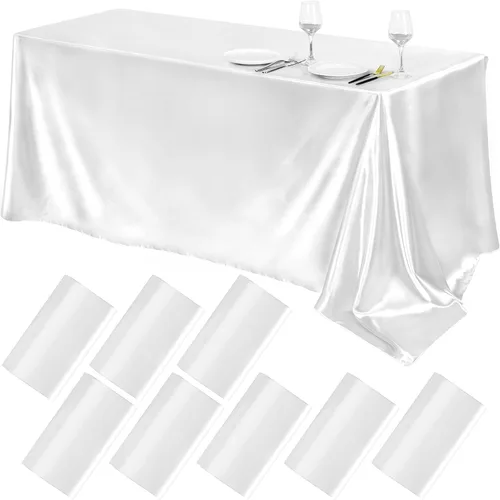 Vista 35 de TURSTIN Paquete de 4 manteles de satén negro de 102 x 58 pulgadas, mantel rectangular de seda brillante, tela suave, decoración de mesa para bodas