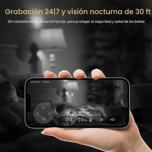 Vista 5 de AMOROM Cámara de seguridad para interiores 360° con panorámica/inclinación, monitor para mascotas, perros y bebés, visión nocturna HD 1080P