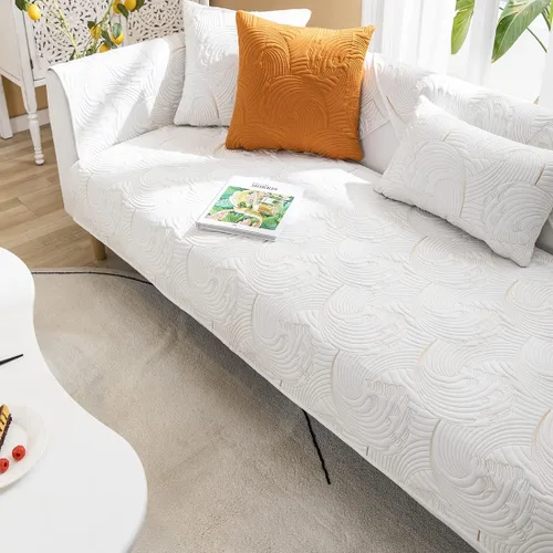 Vista 6 de vctops Funda de sofá bordada de algodón acolchada para sofá modular, funda antideslizante para perros, gatos y mascotas, para sofá biplaza, sillón