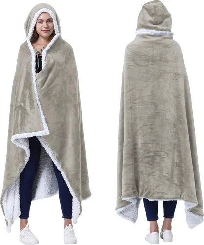 Vista 14 de Catalonia Poncho con capucha, Manta para vestir con bolsillos para las manos, Capa Cómoda de forro polar Sherpa para niños y adultos, Regalo