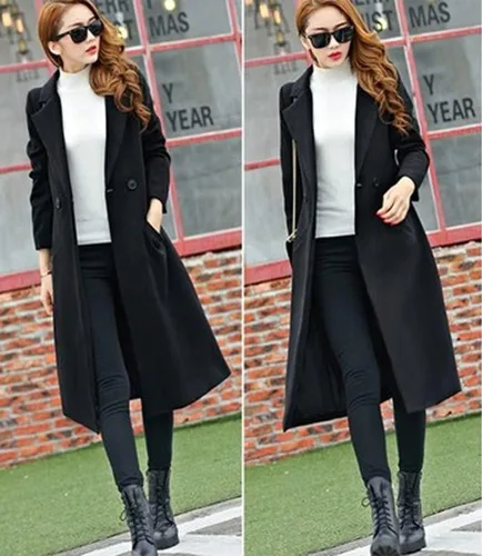 Vista 4 de IDEALSANXUN Abrigos largos de lana para mujer, abrigos de otoño e invierno, chaqueta de lana