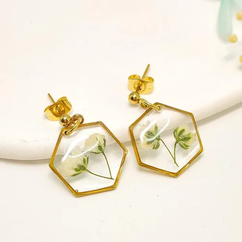 Vista 19 de Pendientes de flores prensadas hechos a mano para mujer