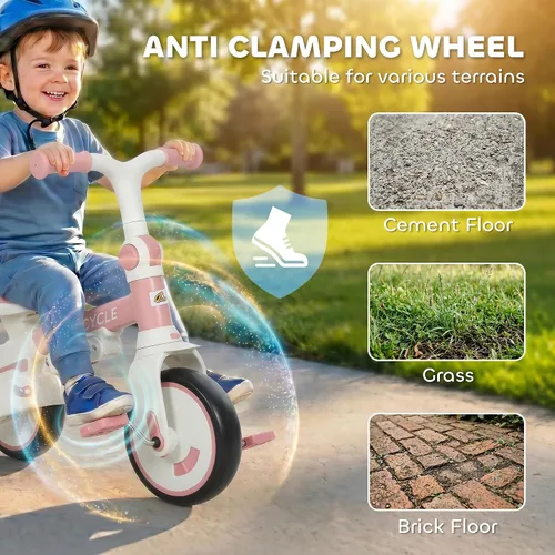 Vista 9 de Qaba 7 en 1 triciclo cochecito plegable bicicleta para niños pequeños 1-5 Rosa