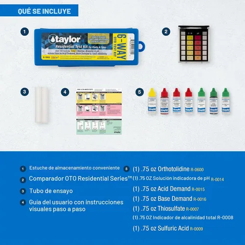 Vista 4 de Taylor Swimming Pool & Spa Kit para prueba de pH, cloro y bromo en agua 4-en-1 K-1003