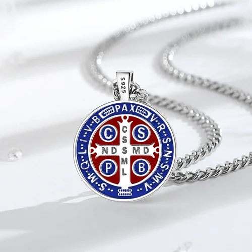 Vista 12 de Vito Collar de plata de ley 925 para mujeres y hombres, San Benito, crucifijo, Caravaca, San Cristóbal, San Judas, medalla patronal, amuleto