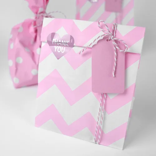 Vista 5 de SMINTINE Paquete de 30 bolsas de golosinas rosas con calcomanías de agradecimiento, etiquetas de papel, cuerda de algodón para panaderos, bolsas