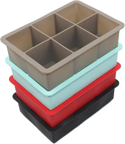 Vista 5 de Bandeja de cubitos de hielo de silicona con forma cuadrada, molde para cubitos de hielo de 6.5 x 4.5 x 2.0 in, grado alimenticio, 6 barras de 02