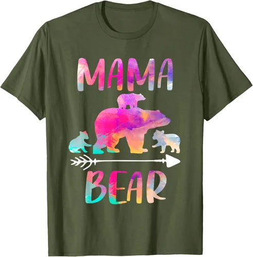 Vista 6 de Bear Matching Family Outfits, Funny Mama Bear Three Cubs T-Shirt Negro