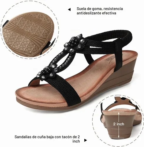 Vista 5 de SHIBEVER Womens Wedge Sandals Dressy: Comfortable Low Heels Sandals Summer 2702-negro