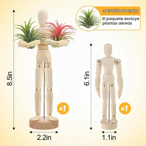 Vista 5 de ANPHSIN Soporte de Madera para Plantas de Aire de 2 Tamaños - Soporte Único Articulado de Maniquí para Plantas de Aire con Poses Ajustables