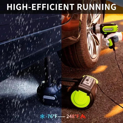 Vista 5 de ActDoer - Kit de gato eléctrico para auto de 5 toneladas, 12 V, hidráulico (rango de elevación: 15.5-53 cm) con llave de impacto e inflador