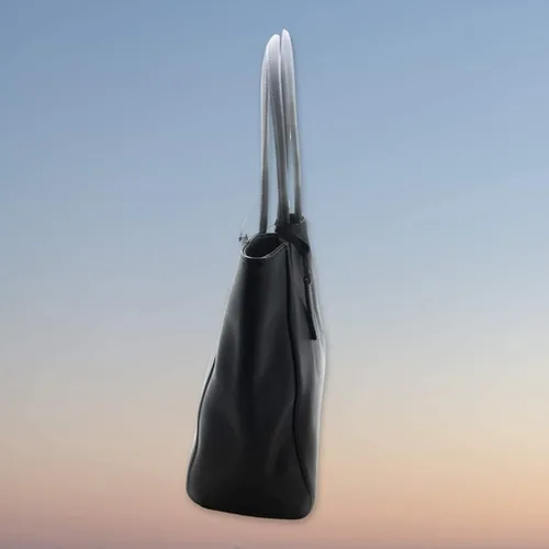 Vista 7 de JD Love Bolsos de cuero genuino de primera calidad elegante limpio diseño simple por diseñador japonés asas asas bolso bolso grande hombro en negro