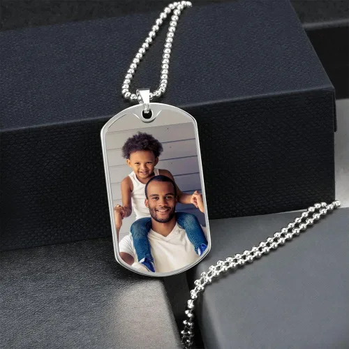 Vista 7 de Hilis Jewelry Collar personalizado con etiqueta de perro para papá, collar con foto personalizada con texto grabado, regalos personalizados
