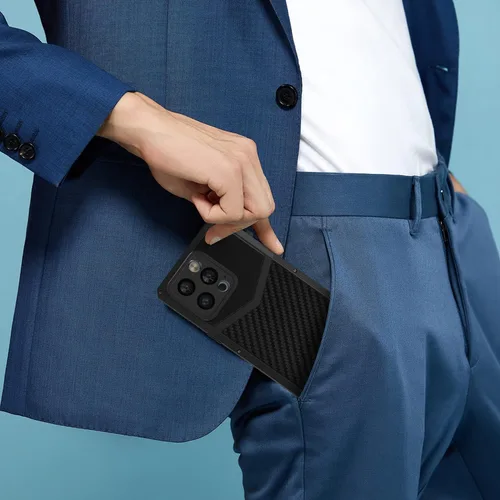 Vista 7 de Funda de fibra de carbono de lujo con funda de aluminio para iPhone 13 Pro de 6.1 pulgadas, funda protectora militar a prueba de golpes