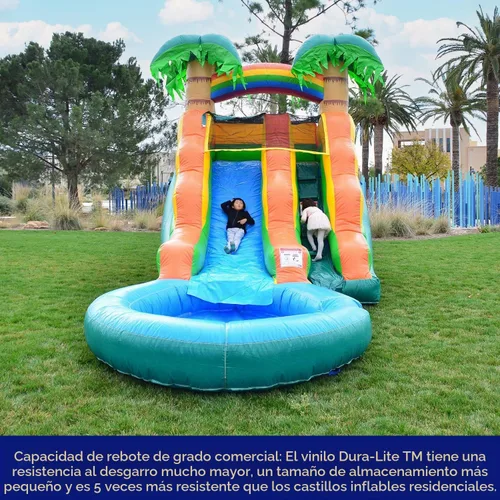 Vista 4 de HeroKiddo - Tobogán acuático inflable comercial de 13 pies con soplador