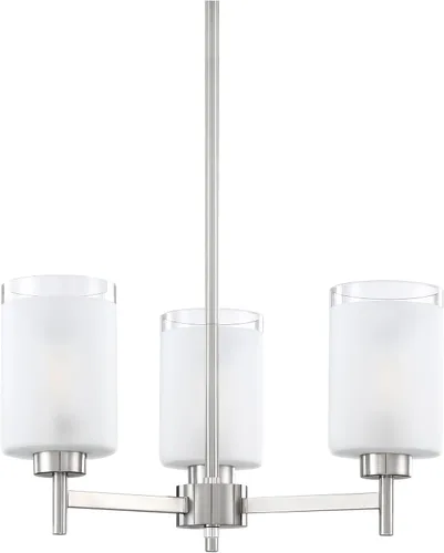 Vista 14 de 3 luces de vidrio industrial moderno con acabado de níquel cepillado. Accesorio de iluminación y decoración de jaula de alambre de metal para sala
