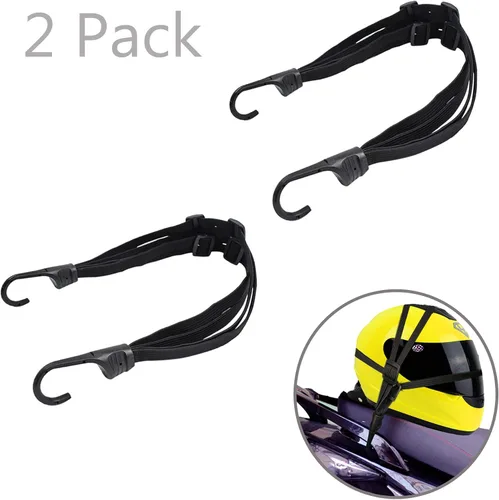 Vista 6 de Paquete de 2 cuerdas elásticas retráctiles para casco de motocicleta de 24 pulgadas, correa elástica retráctil con 2 ganchos (negro)