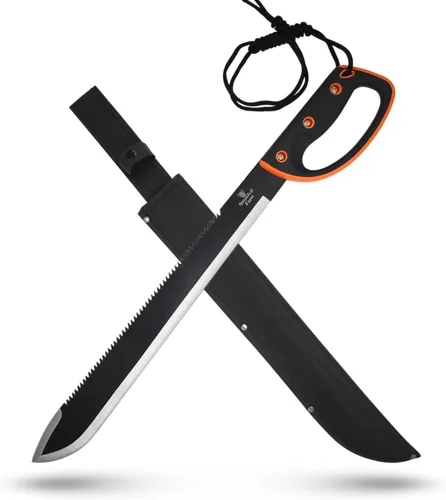 Vista 5 de Snake Eye Tactical Machete de hoja fija Full-Tang con vaina para caza, camping, pesca al aire libre (BK-GN)