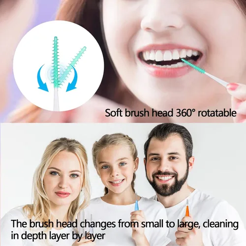 Vista 3 de 360PCS cepillos interdentales,Cepillo desechable de silicona blanda,Púas dentales flexibles Braces hilo dental herramientas de limpieza de dientes