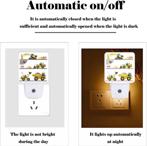 Vista 3 de Luz nocturna de camiones de dibujos animados, luces nocturnas enchufables con sensor de atardecer a amanecer para escaleras, pasillo, dormitorio