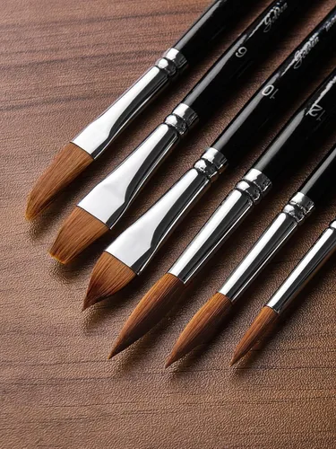 Vista 2 de Juego de pinceles de acuarela profesional, 10 pinceles de acuarela para artistas, pinceles de pintura Golden Maple de sable con punta redonda