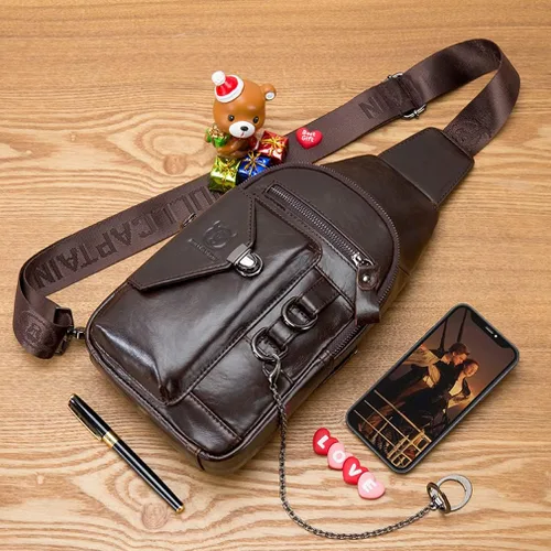 Vista 8 de KPYWZER Vintage Leather Sling Bag Backpack for Men Crossbody Shoulder Chest Day Pack Backpacks