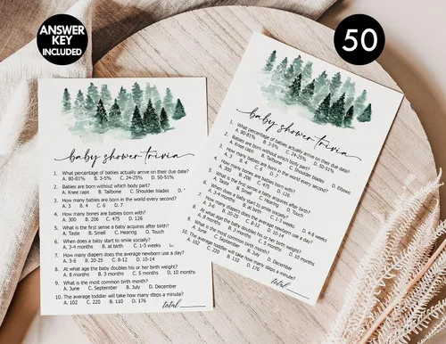 Vista 3 de All Ewired Up 50 trivia de baby shower (50 tarjetas) Actividad de juego divertido, género neutro niño o niña, Baby It's Cold Outside Winter