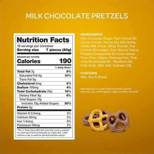 Vista 3 de Pretzels cubiertos de chocolate con leche, aperitivo dulce y salado - Bolsa de 22 onzas Bocadillo de oficina, mini pretzels