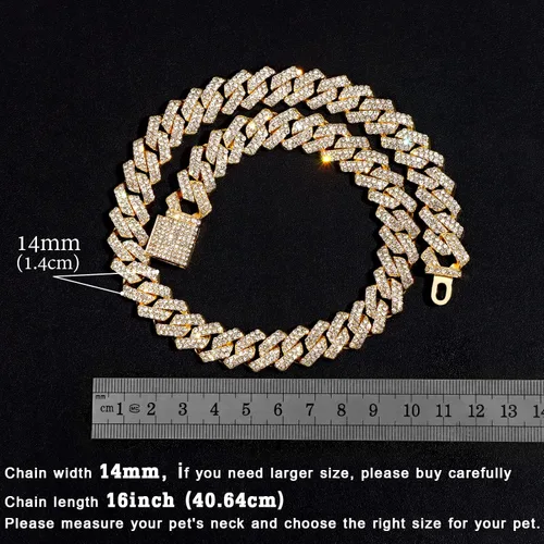 Vista 5 de Collar de Cadena para Perro Collar de Cadena de Metal para Caminar Collar de Eslabones Cubanos para Perro con Hebilla Segura 14MM Collares de Cadena