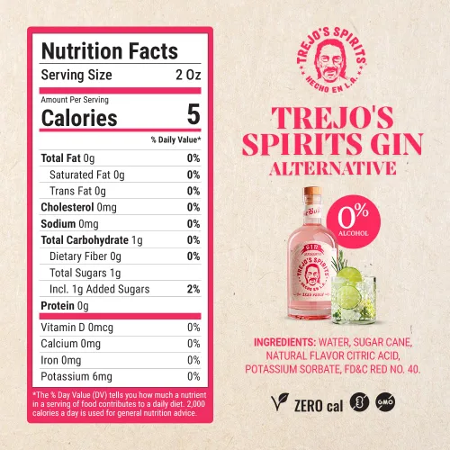Vista 2 de Trejo's Spirits Alternativa a la Ginebra Rosa Sin Alcohol Sin Alcohol, Sin Gluten y Azúcar, A Base de Plantas, Apta para Keto 20 Calorías por