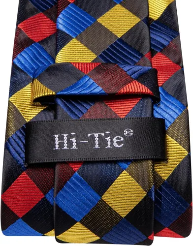 Vista 59 de Hi-Tie Corbata clásica de cachemira para hombre con pañuelo y gemelos a cuadros