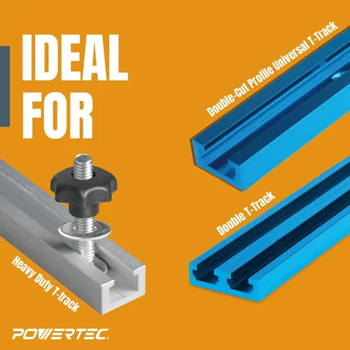 Vista 3 de POWERTEC 71484 Kit de perilla de pista en T con perilla de 7 estrellas, pernos roscados 1/4-20 y arandelas, juego de 4 pernos de riel en T