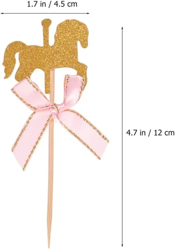 Vista 4 de Amosfun 50 piezas de carrusel de caballos de 4.72 x 1.77 pulgadas, decoración de madera para pasteles de cumpleaños, decoración de cupcakes