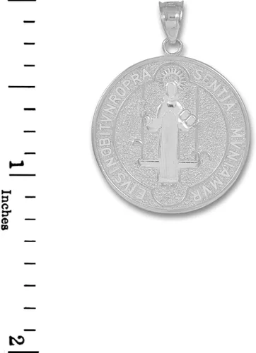 Vista 3 de Colgante de oro blanco macizo de 10 quilates con medalla de San Benito 236 de diámetro