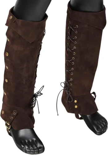Vista 6 de Fundas para botas de pirata, envolturas de cuero artificial para patas vikingas, protectores de piernas de caballero duraderos, cubiertas de patas