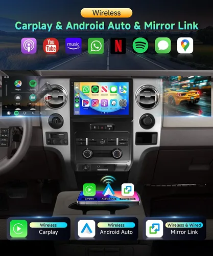 Vista 3 de Radio de coche 4G+128G para Ford F150 2008-2014 Estéreo de 9 pulgadas Pantalla táctil completa inalámbrica CarPlay/Android Auto Android 15 Bluetooth
