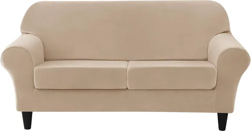 Vista 52 de Funda elástica para sofá, funda de terciopelo ultra suave, protector de muebles para mascotas y niños (beige, pequeño)