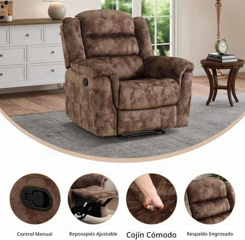 Vista 3 de EBELLO - Silla reclinable manual, sofá reclinable de tela suave con apoyabrazos y respaldo acolchado para sala de estar, dormitorio, color marrón