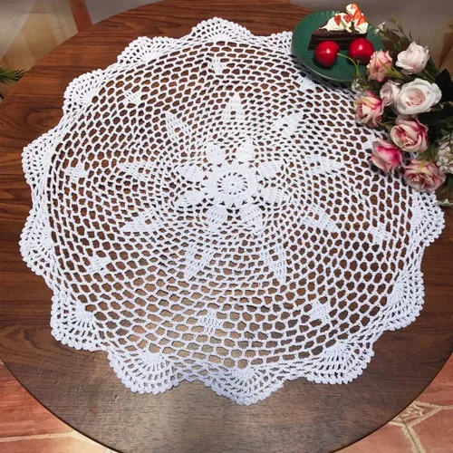 Vista 9 de Damanni Mantel de encaje hecho a mano de algodón hecho a mano, redondo, beige, 12 pulgadas