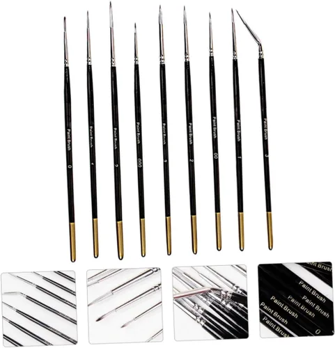 Vista 5 de NUOBESTY Juego de 9 pinceles de acuarela para pintura de detalles para arte en miniatura, bolígrafos de dibujo de acuarela profesionales