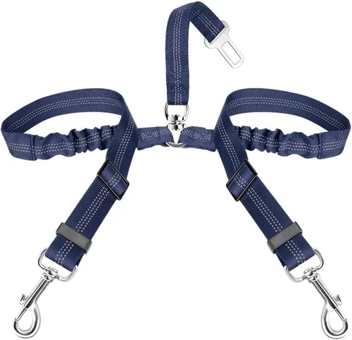 Vista 10 de SlowTon Cinturón de seguridad para perro, cinturón de seguridad doble para perro, correa de seguridad ajustable para vehículo con amortiguador
