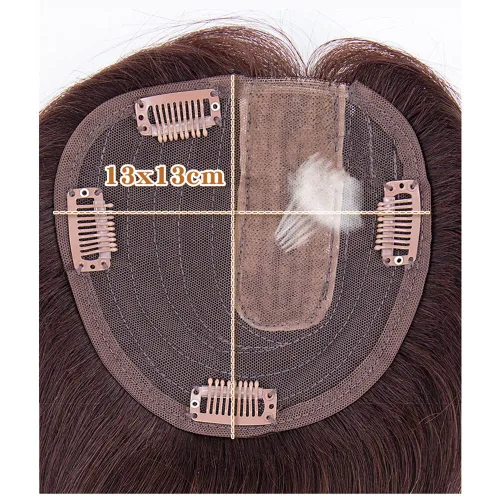 Vista 3 de Base de seda recta Cabello humano Topper de una pieza parte lateral parte frontal cierre con clips (7.9 in/parte izquierda negro)