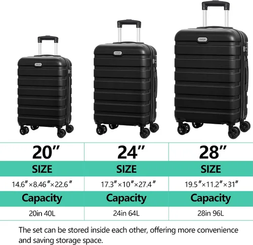 Vista 3 de AnyZip Maleta ligera de policarbonato ABS con 4 ruedas universales TSA Lock Negro