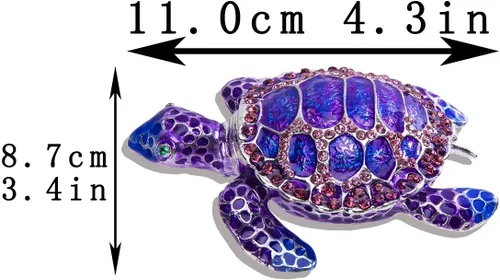 Vista 2 de YU FENG Caja de joyería de figura de tortuga marina con bisagras coleccionables de cristal con bisutería decorativa de tortuga de animales (morado)
